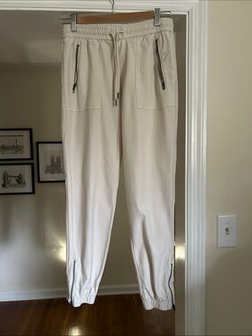 Athleta Off-White Drawstring Zip Joggers